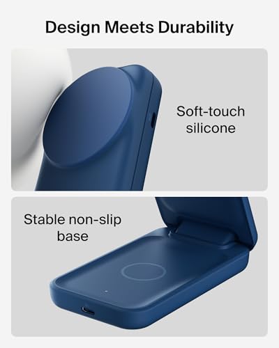 Belkin Qi2.2 25W Wireless 2 in 1 Foldable Fast Charging Station for iPhone | Fast Charging, MagSafe Compatible, iPhone 17/16/15, AirPods, Travel Charger, Magnetic - color: Blue