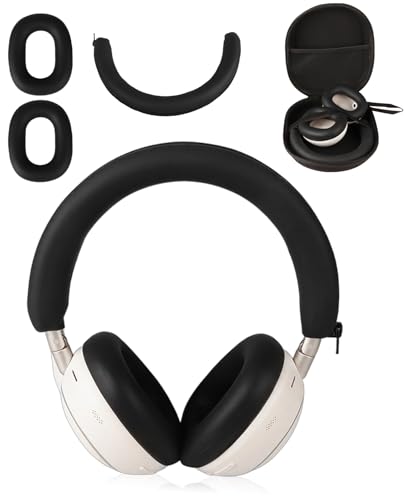for Soundcore Space 2 Headphones 2-in-1 Silicone Earpads Covers + Headband Cushion, Soft Protective Sleeve Set for Ear Cups,Headband Strap Replacement & Hard Case, Sweat-Proof Anti-Scratch (Black)