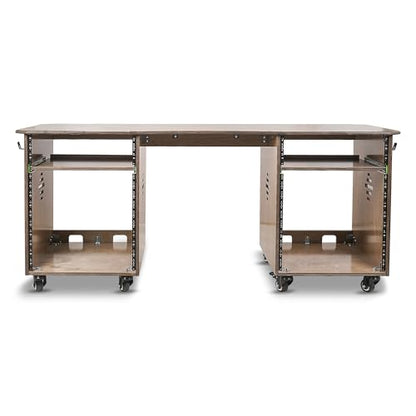 Sound Town DIY Music Studio Rack Desk Workstation with 2 X 13U Side Cabinets, Two Slide-Out Trays, Casters, Plywood, Weathered Brown for Recording Room, Home Studio (SDRK-WS69) - size: 2X13U(3U Top+10U Lower),Weathered Brown