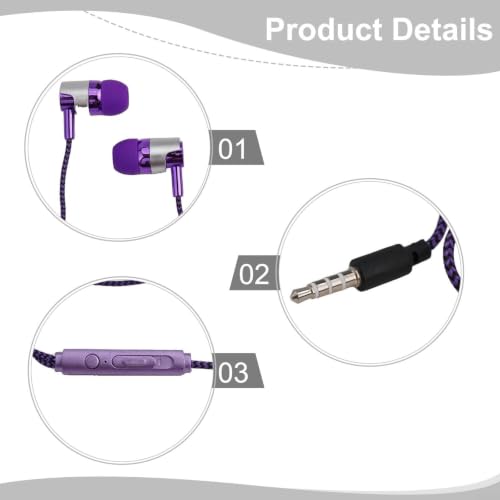 Wired In-Ear Headphones with Noise Cancelling, Ergonomic Earbuds for Sports, 3.5mm Jack Compatible with Phones and Devices, Blue Purple Silver(Purple) - color: Purple