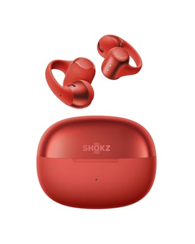 SHOKZ OpenDots ONE Open-Ear Clip-On Bluetooth Earbuds, Red, Dolby Audio - color: Red