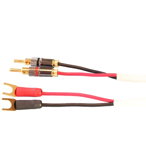 Blue Jeans Cable Ten White Speaker Cable, with Welded Terminations (Single Cable - for one Speaker), Assembled in USA (20 Foot, Bananas to Spades) - size: 20 foot, style: Bananas to Spades
