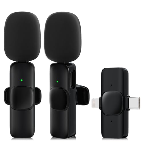 JUDKIOM 2 Pack Wireless Lavalier Microphone for iPhone,Android, USB C, Clip-on Mics, Bluetooth Lapel Mic for Video Recording Interview Vlog YouTube TikTok - style: 2 in 1