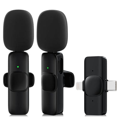 JUDKIOM 2 Pack Wireless Lavalier Microphone for iPhone,Android, USB C, Clip-on Mics, Bluetooth Lapel Mic for Video Recording Interview Vlog YouTube TikTok - style: 2 in 1