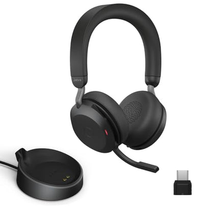 Jabra Evolve2 75 PC Wireless Headset with Charging Stand and 8-Mic Technology - Dual Foam Stereo Headphones with Advanced Active Noise Cancelling, USB-C Bluetooth Adapter and UC Compatibility - Black - size: USB-C Dongle, style: All Platforms