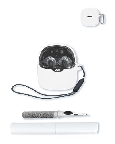 Case for JBL Tune Flex - True Wireless Noise Cancelling Earbuds,Soft Protective,BOVUGAC Silicone Case Cover with Keychain & Cleaning Kit & Lanyard for JBL Tune Flex Earbuds-White - color: White