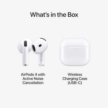 Apple AirPods 4 Wireless Earbuds, Bluetooth Headphones, with Active Noise Cancellation, Adaptive, Transparency Mode, Personalized Spatial Audio, USB-C Charging Case, Wireless Charging, H2 Chip - style: With Active Noise Cancellation