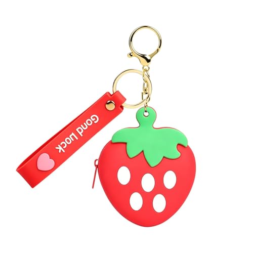 【Woyinger】 Fruit Shaped Silicone Earbud Case for AirPods, Tech Organizer Pouch with Keychain & Wrist Strap, Mini Cable Coin Wired/Wireless Earphone Holder, Strawberry - color: A2-Strawberry