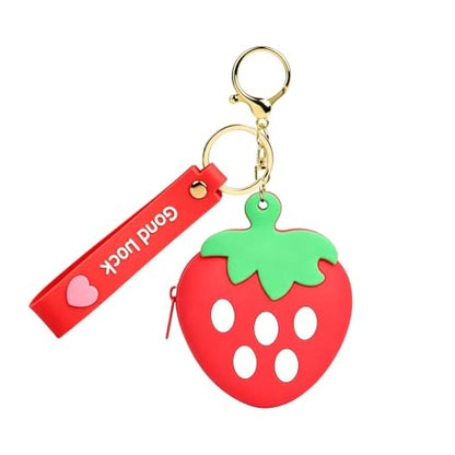 【Woyinger】 Fruit Shaped Silicone Earbud Case for AirPods, Tech Organizer Pouch with Keychain & Wrist Strap, Mini Cable Coin Wired/Wireless Earphone Holder, Strawberry - color: A2-Strawberry