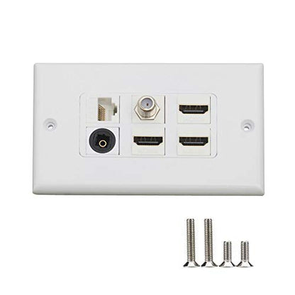 HDMI Optical Wall Plate Toslink Wall Outlet 1Pack 3xHDMI+CAT6+F+TOS | HDMI CAT6 Ethernet Coax TV F Type Keystone Jack Outlet Panel Mount