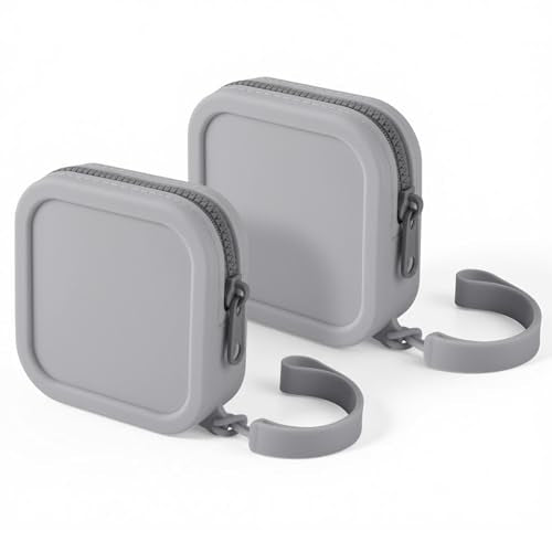 2 PCS Silicone Headphone Organizer Carrying Case, Small Multi-Purpose Silicone Pouch Storage Box with Zipper Closure and Hand Strap for Earbuds, Keys, Charging Cables, Lipsticks, USB Drives (Grey)
