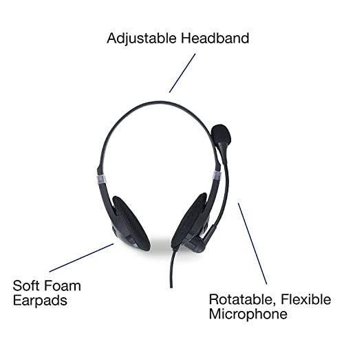 Verbatim Stereo USB Headset with Microphone and in-Line Remote | 3.5mm wired headset with in-line remote and adjustable microphone for calls, conferencing and learning