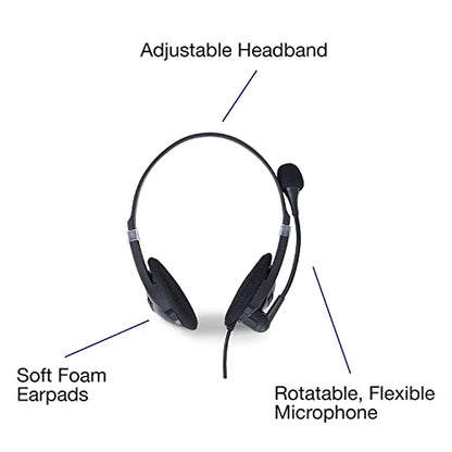 Verbatim Stereo USB Headset with Microphone and in-Line Remote | 3.5mm wired headset with in-line remote and adjustable microphone for calls, conferencing and learning