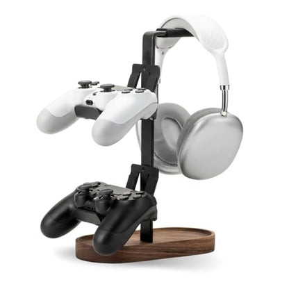 muso wood 2-in-1 Gaming Controller Stand, Headphone Holder, Desktop Headset Stand for Game Controllers and PC Earphone Accessories