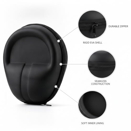 Hard Shell Headphone Case for Over-Ear Headphones, Rigid EVA Travel Storage Box with Zipper, Black