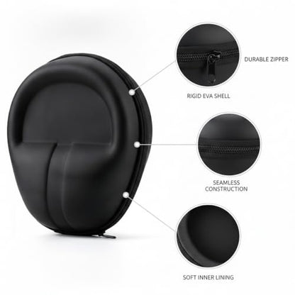 Hard Shell Headphone Case for Over-Ear Headphones, Rigid EVA Travel Storage Box with Zipper, Black
