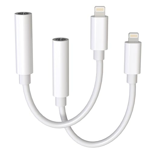 [Apple MFi Certified] iPhone Lightning to 3.5 mm Headphone Jack Adapter, 2 Pack Apple Earphones Jack Adapter Cord Dongle Aux Cable Converter, Compatible with iPhone 14 13 12 11 X XS 8 7 6 iPad