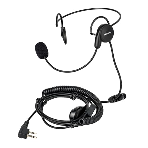 Retevis Behind Head Walkie Talkie Headset, for RT22/RT68/RT21/H777/RT68H | with Boom Mic, Compatible with Pxton, Baofeng, Kenwood Walkie Talkie, Two Way Radio Headset with Finger PTT(1 Pack)