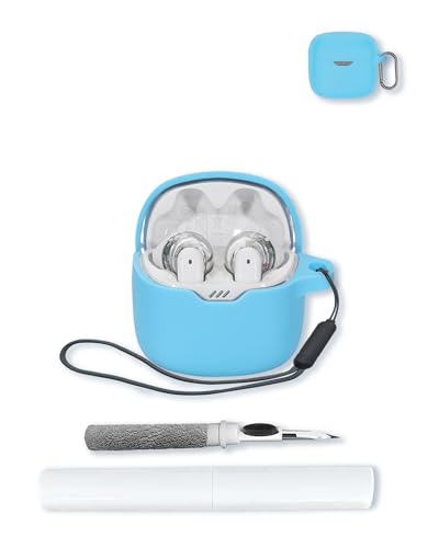 Case for JBL Tune Flex - True Wireless Noise Cancelling Earbuds,Soft Protective,BOVUGAC Silicone Case Cover with Keychain & Cleaning Kit & Lanyard for JBL Tune Flex Earbuds-SkyBlue - color: SkyBlue