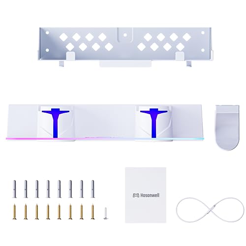 PS5 Wall Mount Kit with Charging Station, Compatible with PlayStation 5/Slim/Pro Disc & Digital Version, Dual Use Charging Station with Multi-Mode RGB Light, White