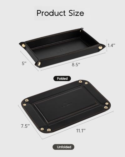 VLANDO Valet Tray for Men, Foldable PU Leather Catchall Tray, Black - color: Black, size: Rectangle