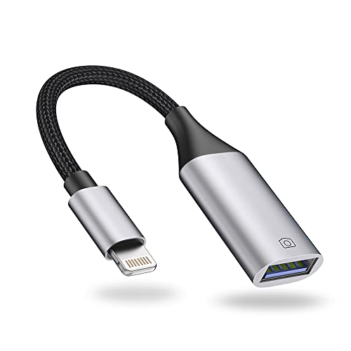 Lightning to USB Adapter [Apple MFi Certified], USB Camera Adapter for iPhone, iOS OTG Cable Adapter, Supports Flash Drive, Card Reader, Mouse, Keyboard - color: Grey