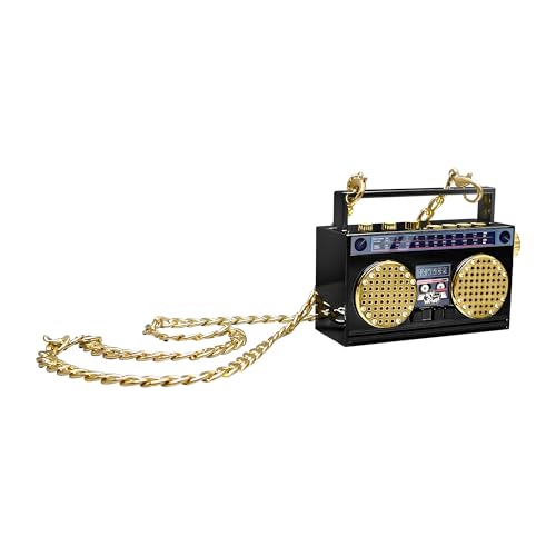 Portable Bluetooth Speakers, Retro Speakers Bluetooth Wireless Wearable | Mini Bluetooth Boombox with 27” Neck Chain, FM Radio, On-Board Buttons, Dual 3W Peak Power Bluetooth Speaker for Anywhere - color: Black/ Gold