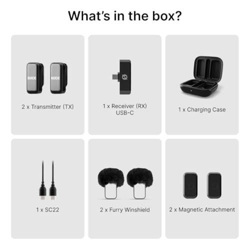 RØDE Wireless Micro - Compact Wireless Microphone, Two Mics with Charge Case for Smartphone Content Creation - USB-C, Black | Two Mics with Charge Case for Smartphone Content Creation, USB-C, Black - color: Black