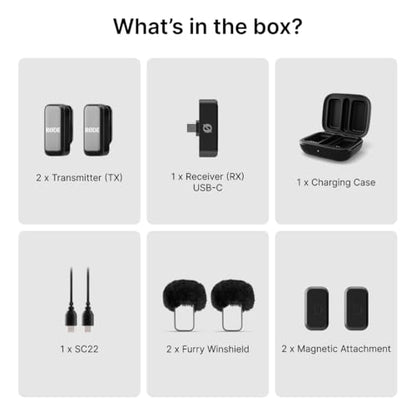 RØDE Wireless Micro - Compact Wireless Microphone, Two Mics with Charge Case for Smartphone Content Creation - USB-C, Black | Two Mics with Charge Case for Smartphone Content Creation, USB-C, Black - color: Black