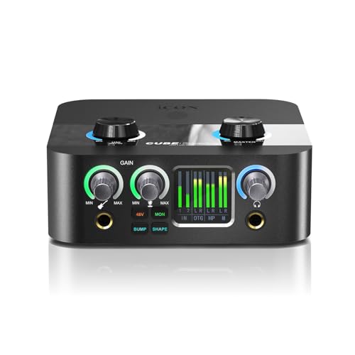 iCON Cube 2 Nano S USB Audio Interface with OTG for Streaming & Podcast | 24Bit/192kHz USB Audio Interface, 60dB Mic Preamp drives dynamic mic, plug-and-play OTG for TikTok livestream, TFT screen.