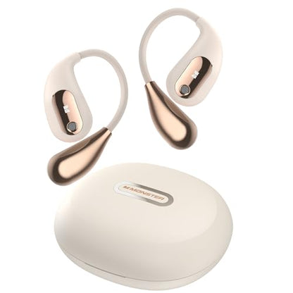 Monster Open Ear AC210 Headphones, Bluetooth 5.4 Earphones Stereo Sound, Wireless Headphones 30 Hours Playback, Type-C Charging, HD Clear Calls, Touch Control, IPX5 Waterproof Open Ear Earbuds,White