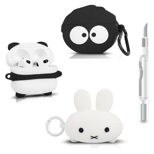 (3Pack+Cleaner Pen) XMBYGY Case for AirPods 3rd Generation Earbuds with Cleaning Pen Kit, Cute Cartoon Skin Design Silicone Charging Case Protective Covers for AirPods 3 (PPPD+PPBR+BKEF) - color: PPPD+PPBR+BKEF