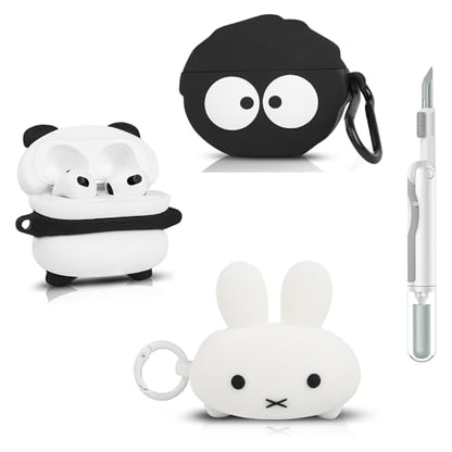 (3Pack+Cleaner Pen) XMBYGY Case for AirPods 3rd Generation Earbuds with Cleaning Pen Kit, Cute Cartoon Skin Design Silicone Charging Case Protective Covers for AirPods 3 (PPPD+PPBR+BKEF) - color: PPPD+PPBR+BKEF