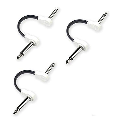 Flat Low Profile Guitar Patch Cable 4 inch for Effects Pedals, 1/4 inch Right-Angle, White, 3-Pack - color: White, size: 4"