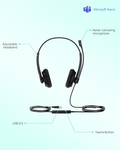 Yealink UH34 Lite USB Wired Headset,Teams Certified, in-Line Controls | Headphones with Noise Cancelling Microphone, Dual-ear, Laptop Computer PC, Home Office Online Class Meetings, Zoom & UC - style: Foamy Cushion UH34