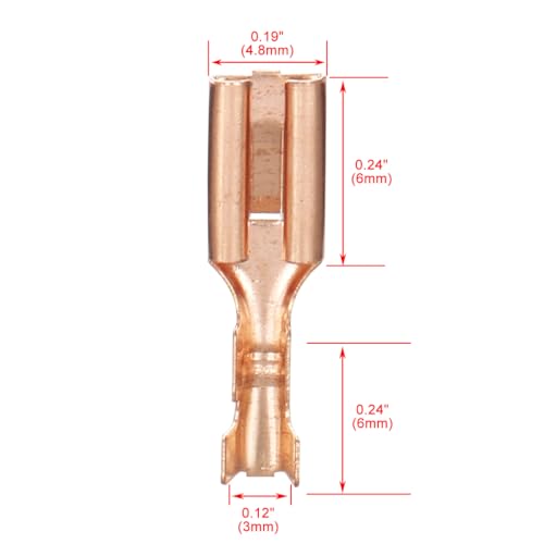 BAOMAIN 100pcs 4.8mm 0.187" Female Spade Connector Non-Insulated Terminals | Copper 0.187" Non-Insulated Female Connectors with Locking Tab for 18-16 AWG Wire,Ideal for Automotive & DIY Projects