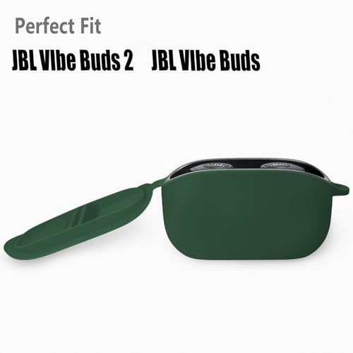 Geiomoo Silicone Case for JBL Vibe Buds 2, JBL Vibe Buds, Soft Flexible Scratch Resistant Protective Cover with Carabiner (Emerald Green) - color: Emerald Green