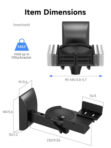 suptek Small Dual Side Clamping Bookshelf Speaker Wall Mounting Bracket for Small Surrounding Sound Speakers, Hold up to 55lbs Black SPM201SB - size: Small--black