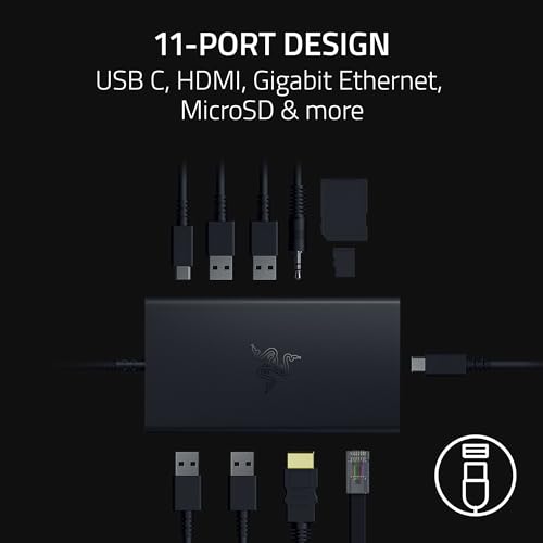 Razer USB-C Dock, 11-in-1 Portable Travel Hub, 85W, Black