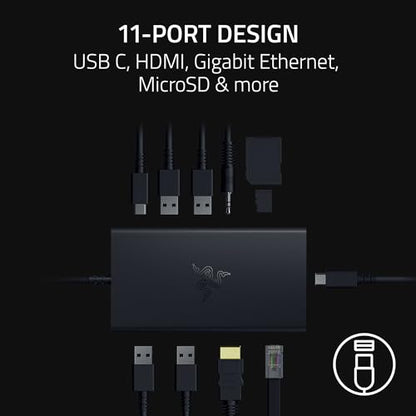 Razer USB-C Dock, 11-in-1 Portable Travel Hub, 85W, Black