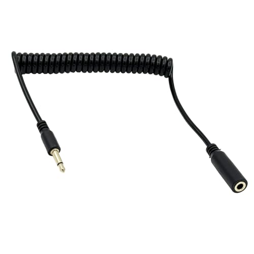 Seadream 3.5mm Coiled Audio Extension Mono Cable, 3.5mm 1/8" Male to Female TS Monaural Mini Mono Cable, Black, Spiral Aux Cord, Headphone Extender