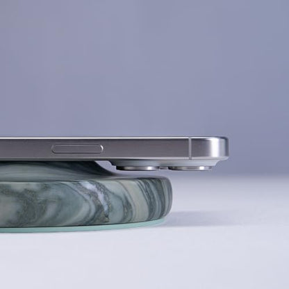 Einova Classic Stone – Marble Wireless Charging Pad Designed in Italy, Integrated 6 ft USB-C Cable, Smartphones, Wireless Earbuds, Smartwatches – Pine Verde Alpi Marble - color: Pine Verde Alpi Marble – Classic Stone