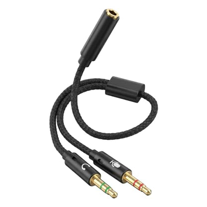 Headphone Splitter for Computer, 3.5mm Female to 2 Dual 3.5mm | Audio Splitter, 1 in 2 Y Separator, Mic and Headphone Jack Adapter Cable, for Headset Gaming Computer Laptop