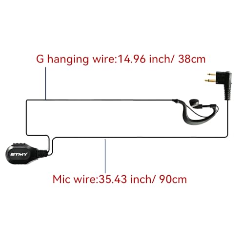 ETMY G Shape Earhook Headset with Mic - 2 Pack, 2 Pin Earpiece Compatible with Motorola Walkie Talkies CP200D CP185 CP200 CLS1410 CLS1110 BPR40 BPR40D RDU4100 RMU2040 and More Radios