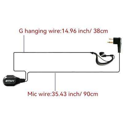 ETMY G Shape Earhook Headset with Mic - 2 Pack, 2 Pin Earpiece Compatible with Motorola Walkie Talkies CP200D CP185 CP200 CLS1410 CLS1110 BPR40 BPR40D RDU4100 RMU2040 and More Radios