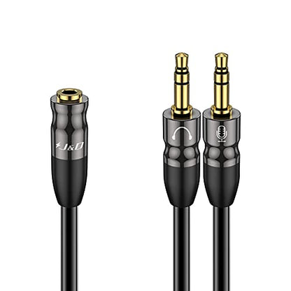 J&D 0.65 Feet Headphone Splitter Cable, 3.5mm Female to Dual 3.5mm Male Mic Splitter for PC, Laptop, Smartphone