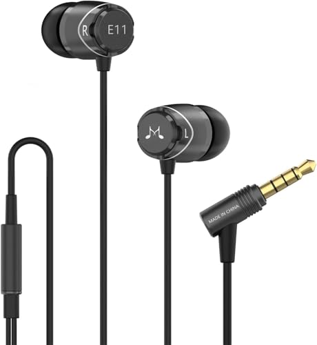 SoundMAGIC E11 Wired Earbuds No Microphone HiFi Stereo Earphones Noise Isolating in Ear Headphones Powerful Bass Tangle Free Cord Black | Balanced precise sound, rich bass, full aluminum housing, passive noise isolation, ergonomic seat - color: Black