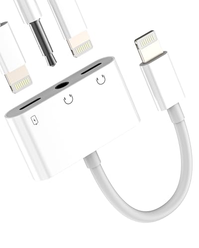 Lightning to 3.5mm Headphone Jack Adapter(3in1)Dual Audio Splitter for iPhone 14 Charger Cable for Apple Charging Converter Aux Audio Earphone Adaptor Wired Earbuds Connector Car Accessories for iPad