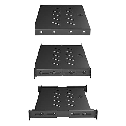 Vented 4-Post Shelf, Adjustable, Black, 250 mm Depth, 1U, 242 lbs, Cold Rolled Steel - size: 10" Deep
