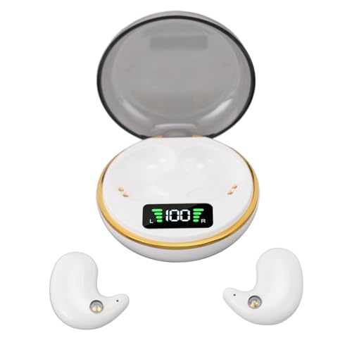 Yunseity Mini Bluetooth Earbuds, in Ear Stereo Earphones with Digital Display Charging Case, Mini for Sleep Work Music (White) - color: White